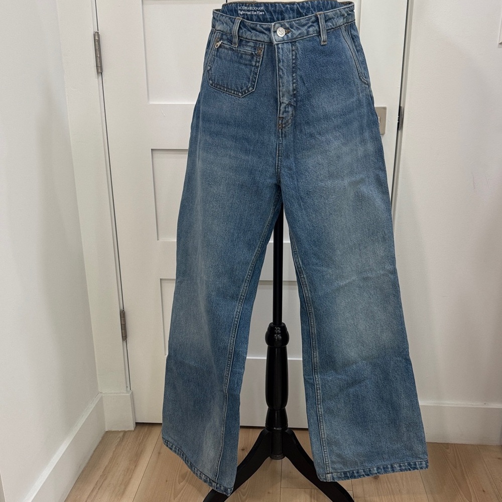 Victoria Beckham Faye Wide Leg High Rise Trouser Denim